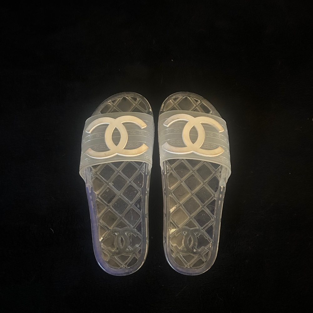 CHANEL Transparent Slides with White Logo